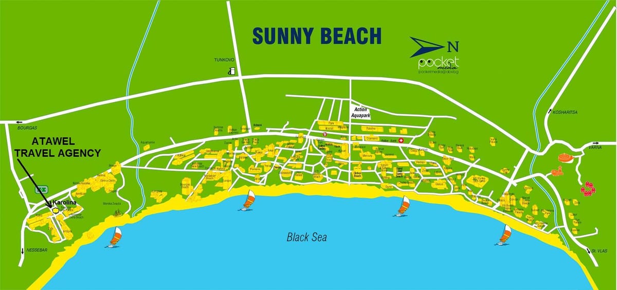 kort Búlgaríu sunny beach