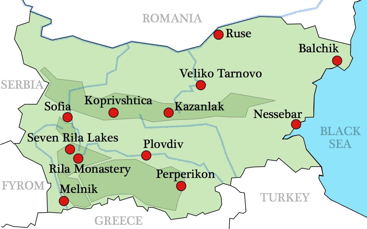 kort af búlgarska klaustur