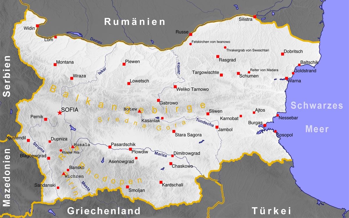 kort af búlgarska ströndina