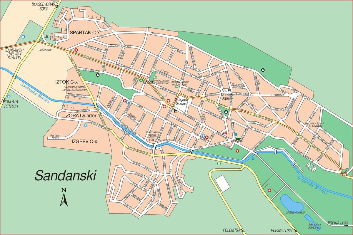 kort af sandanski Búlgaríu