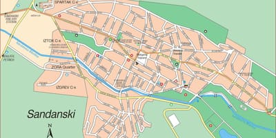 Kort af sandanski Búlgaríu